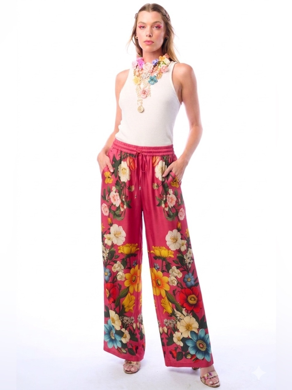ARATTA pink floral pocket wide legs pants size M